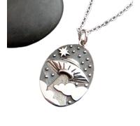 LKBEADS 925 sterling silver ufo in clouds necklace. spaceship beaming light. outer space. alien science jewelry. quirky gift. scifi sci fi charm| with 18 inch chain |silver plated |LKGP_02712