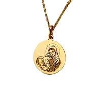 LKBEADS 925 Sterling Silver Virgin Mary with Child Pendant |LK_NLC_01007 | necklace gold plated round engraved religious medallion 24mm disc pendant 18 inch cable chain faith