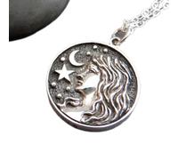 LKBEADS 925 sterling silver virgo necklace. zodiac virgin star sign. astrological astrology symbol. ruling planet mercury double sided coin design| with 18 inch chain |silver plated |LK_PNK_02747
