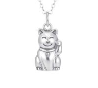 LKBEADS 925 sterling silver waving lucky cat necklace small |LK_NLC_03011 | maneki neko good luck fortune charm animal pet gift love petite delicate prosperity with 18 inch chain