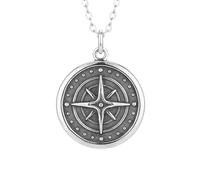 LKBEADS 925 sterling silver wax seal compass necklace. small |LK_NLC_02545 | compass rose charm. simple boho pendant. bohemian travel traveler graduation gift with 18 inch chain