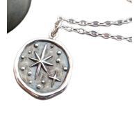 LKBEADS 925 sterling silver wax seal north star necklace. small celestial charm. simple boho pendant. bohemian travel traveler graduation gift | with 18 inch chain |silver plated |LK_PNK_02541