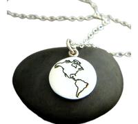 LKBEADS 925 sterling silver world map necklace atlas globe continent simple jewelry travel earth day pendant charm dainty wanderlust traveler gift| with 18 inch chain |silver plated |LK_PNK_02577