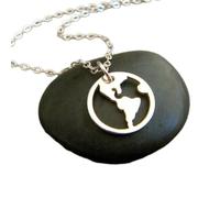 LKBEADS 925 sterling silver world map necklace small atlas globe continent travel jewelry earth pendant charm dainty wanderlust traveler gift| with 18 inch chain |silver plated |LKGP_02566