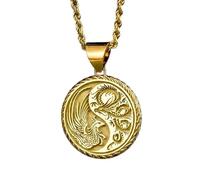 LKBEADS 925 Sterling Silver Yin Yang Dragon Phoenix Pendant |LK_NLC_00365 | necklace, 22mm round gold plated engraved medallion, 18 inch cable chain, symbol of balance harmony