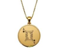 LKBEADS Ace of Clubs Engraving Pendant Necklace Round Shape Made In 925 Sterling Silver Gold Plated Charm With 18 "Cable Chain Handmade Jewelry For Men Women |LKD_EGP_00502