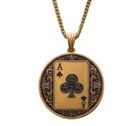 LKBEADS Ace of Clubs Medallion Embossed Pendant Necklace Made in 925 Sterling Silver With Gold Plating 18" Cable Chain Round Shape Charm For Unisex Jewelry |LK_EMBO_00943
