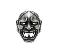 LKBEADS Adjustable Stainless Steel Demon Mask Ring Gothic Samurai Oni Warrior Fantasy Vintage Statement Band Unisex Mens Womens Jewelry |LK_0019_BDR