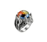LKBEADS Adjustable Stainless Steel Dragon Claw Rainbow Eye Ring Fantasy Gothic Mythical Creature Scale Pattern Statement Band Legendary Inspired Accessory |LK_0068_LLR