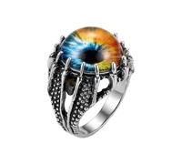 LKBEADS Adjustable Stainless Steel Dragon Eye Ring Rainbow Orb Fantasy Gothic Statement Band Mythical Creature Claw Design Biker Fashion Accessory Unisex |LK_0075_RRJ