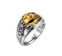LKBEADS Adjustable Stainless Steel Dragon Eye Ring Yellow Iris Gothic Fantasy Warrior Reptile Vintage Statement Band Unisex Mens Womens Jewelry |LK_0049_BBL