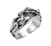 LKBEADS Adjustable Stainless Steel Dragon Skeleton Ring Gothic Dinosaur Fossil Warrior Vintage Statement Band Unisex Mens Womens Jewelry |LK_0030_BBL