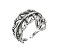 LKBEADS Adjustable Stainless Steel Feather Ring Boho Tribal Vintage Nature Inspired Statement Band Unisex Mens Womens Fashion Jewelry |LK_0041_BDR