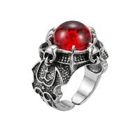 LKBEADS Adjustable Stainless Steel Gothic Ring Vintage Red Stone Statement Band Skull Jewelry |LK_0105_BBL
