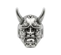 LKBEADS Adjustable Stainless Steel Oni Mask Ring Demon Samurai Gothic Warrior Fantasy Vintage Statement Band Unisex Mens Womens Jewelry |LK_0036_BDR