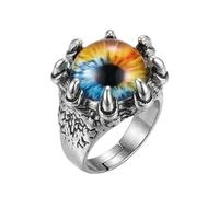 LKBEADS Adjustable Stainless Steel Rainbow Dragon Eye Ring Gothic Fantasy Warrior Reptile Vintage Statement Band Unisex Mens Womens Jewelry |LK_0052_BBL