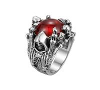 LKBEADS Adjustable Stainless Steel Skull Claw Red Orb Ring Gothic Horror Fantasy Biker Vintage Statement Band Unisex Mens Womens Jewelry |LK_0018_BDR