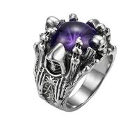 LKBEADS Adjustable Stainless Steel Skull Purple Crystal Ring Gothic Fantasy Horror Vintage Statement Band Mystical Orb Biker Fashion Accessory Unisex |LK_0074_LLR