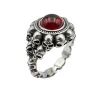 LKBEADS Adjustable Stainless Steel Skull Ring Red Orb Gothic Horror Fantasy Biker Vintage Statement Band Unisex Mens Womens Jewelry
