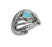 LKBEADS Adjustable Stainless Steel Turquoise Ring Boho Tribal Vintage Southwestern Statement Band Unisex Mens Womens Fashion Jewelry |LK_0031_RRJ