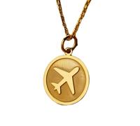 LKBEADS Aeroplane Engraved Coin Pendant Necklace 24mm with 18 Inch Cable Chain | Sterling Silver Gold Plated | Unisex Gift Jewelry|LK_PNDN_0007