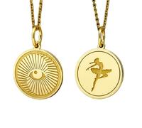 LKBEADS All Seeing Eye Ballerina Pendant Necklace Set Pack 2 Gold Plated 925 Sterling Silver Coin Medallion Radiant Eye Ballet Dancer Charm Spiritual Fashion Jewelry Women Girls Gift