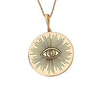 LKBEADS All Seeing Eye Engraving Pendant Necklace Made In 925 Sterling Silver Gold Plated Charm With 18 "Cable Chain Handmade Jewelry For Men Women |LKD_EGP_00208