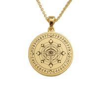 LKBEADS All-Seeing Eye Rune Circle Engraving Pendant Necklace Made In 925 Sterling Silver Gold Plated Charm With 18 "Cable Chain Handmade Jewelry For Men Women |LKD_EGP_00939