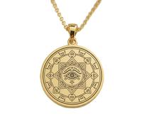 LKBEADS All-Seeing Eye Sacred Mandala Engraving Pendant Necklace Made In 925 Sterling Silver Gold Plated Charm With 18 "Cable Chain Jewelry For Men Women |LKD_EGP_00937