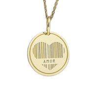 LKBEADS Amor Heart Engraved Coin Pendant Necklace 24mm with 18 Inch Cable Chain | Sterling Silver Gold Plated | Unisex Gift Jewelry|LK_PNDN_0025