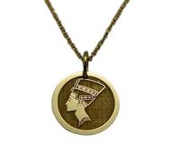 LKBEADS Ancient Egypt Nefertiti Engraved Coin Pendant Necklace 24mm with 18 Inch Cable Chain | Sterling Silver Gold Plated | Unisex Gift Jewelry|LK_PNDN_0032