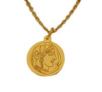 LKBEADS Ancient Gr ace Engraved Coin Pendant Necklace 24mm with 18 Inch Cable Chain | Sterling Silver Gold Plated | Unisex Gift Jewelry|LK_PNDN_0036