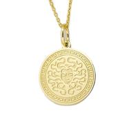 LKBEADS Ancient Greek Medusa Symbol Engraved Coin Pendant Necklace 24mm with 18 Inch Cable Chain | Sterling Silver Gold Plated | Unisex Gift Jewelry|LK_PNDN_0038