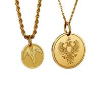 LKBEADS Angel Wing Figure & Royal Double Eagle Crest Pendant Necklace Set Pack of 2 Gold Plated 925 Sterling Silver 28mm Round Coin Medallion Symbol Jewelry for Women Men