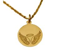 LKBEADS Angel Wings Engraved Coin Pendant Necklace 24mm with 18 Inch Cable Chain | Sterling Silver Gold Plated | Unisex Gift Jewelry|LK_PNDN_0050