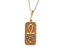 LKBEADS Ankh & Eye Of Horus Embossed Pendant Necklace Made in 925 Sterling Silver With Gold Plating 18" Cable Chain Rectangle Shape Charm For Unisex Jewelry |LK_EMBO_00566