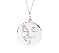 LKBEADS Anonymous Face Engraved Coin Pendant Necklace 24mm with 18 Inch Cable Chain | Sterling Silver 925 Sterling Silver | Unisex Gift Jewelry|LK_PNDN_2012