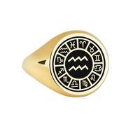 LKBEADS aquarius zodiac signet ring| black enamel astrology star sign gift| jewelry| ring| 925 sterling silver gold plated |LK_PDR_00199_9.5