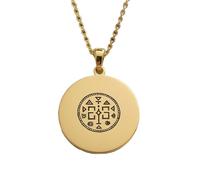 LKBEADS Arcane Seal Engraving Pendant Necklace Round Shape Made In 925 Sterling Silver Gold Plated Charm With 18 "Cable Chain Handmade Jewelry For Men Women |LKD_EGP_00527
