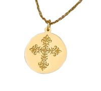 LKBEADS Armenian Cross Embossed Pendant Necklace Made in 925 Sterling Silver With Gold Plating 18" Cable Chain Round Shape Charm For Unisex Handmade Jewelry |LK_EMBO_00214