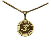 LKBEADS Aum Engraved Coin Pendant Necklace 24mm with 18 Inch Cable Chain | Sterling Silver Gold Plated | Unisex Gift Jewelry|LK_PNDN_0083