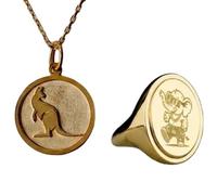 LKBEADS Australian Wildlife Pendant Necklace & Signet Ring |LK_PCOM_0062 | 925 Sterling Silver Pendant Size 24mm Gold Plated Kangaroo & Panda Charm Meaningful Jewelry Set