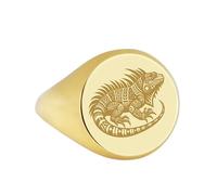 LKBEADS aztec iguana signet ring| pre-columbian civilization jewelry| reptile engraved mexica custom cuetzpalin jewelry| 925 sterling silver gold plated |LK_PDR_00122_7.5