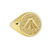 LKBEADS aztec temple signet ring| mesoamerican pyramid sacred monument jewelry| cultural heritage talisman precolumbian jewelry| 925 sterling silver gold plated |LK_PDR_00104_8.5