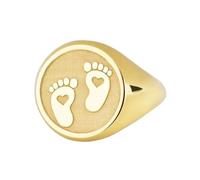 LKBEADS baby footprints signet ring| feet ring for mother| future mom custom shower gift| foot jewelry| round| 925 sterling silver gold plated |LK_PDR_00221_10.5