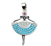LKBEADS ballet dancer pendant | with multi stone made in stainless steel |silver plated,31x21mm |dancing girl jewelry, dance lover necklace | with 18 inch chain cable |LK_CHP_0145_C