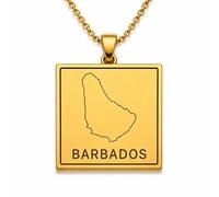 LKBEADS Barbados Map 24x26mm Pendant Necklace For Men Women 925 Sterling Silver Square Engraved Outline Charm With 18" Cable Chain Travel Jewelry |LKN_MAP_00685