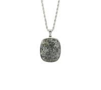 LKBEADS black dot labradoritecushion shape grey color smooth cut 38x32mm stone necklace with 18" cable chain charm handmade healing jewelry for gift & positivity astrology accessories |L_GMYP_0067