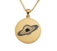 LKBEADS Black Hole Engraving Pendant Necklace Round Shape Made In 925 Sterling Silver Gold Plated Charm With 18 "Cable Chain Handmade Jewelry For Men Women |LKD_EGP_00757