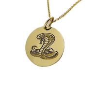 LKBEADS Black Mamba Snake Engraved Coin Pendant Necklace 24mm with 18 Inch Cable Chain | Sterling Silver Gold Plated | Unisex Gift Jewelry|LK_PNDN_0148